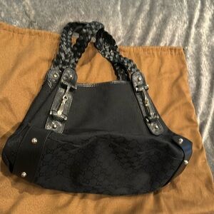 Gucci Horsebit Black Canvas HOBO Shoulder Bag